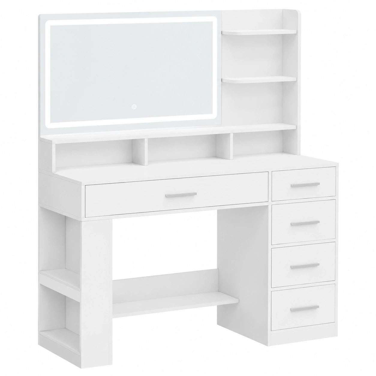 Coiffeuse, avec éclairage LED, coloris blanc, pour la chambre