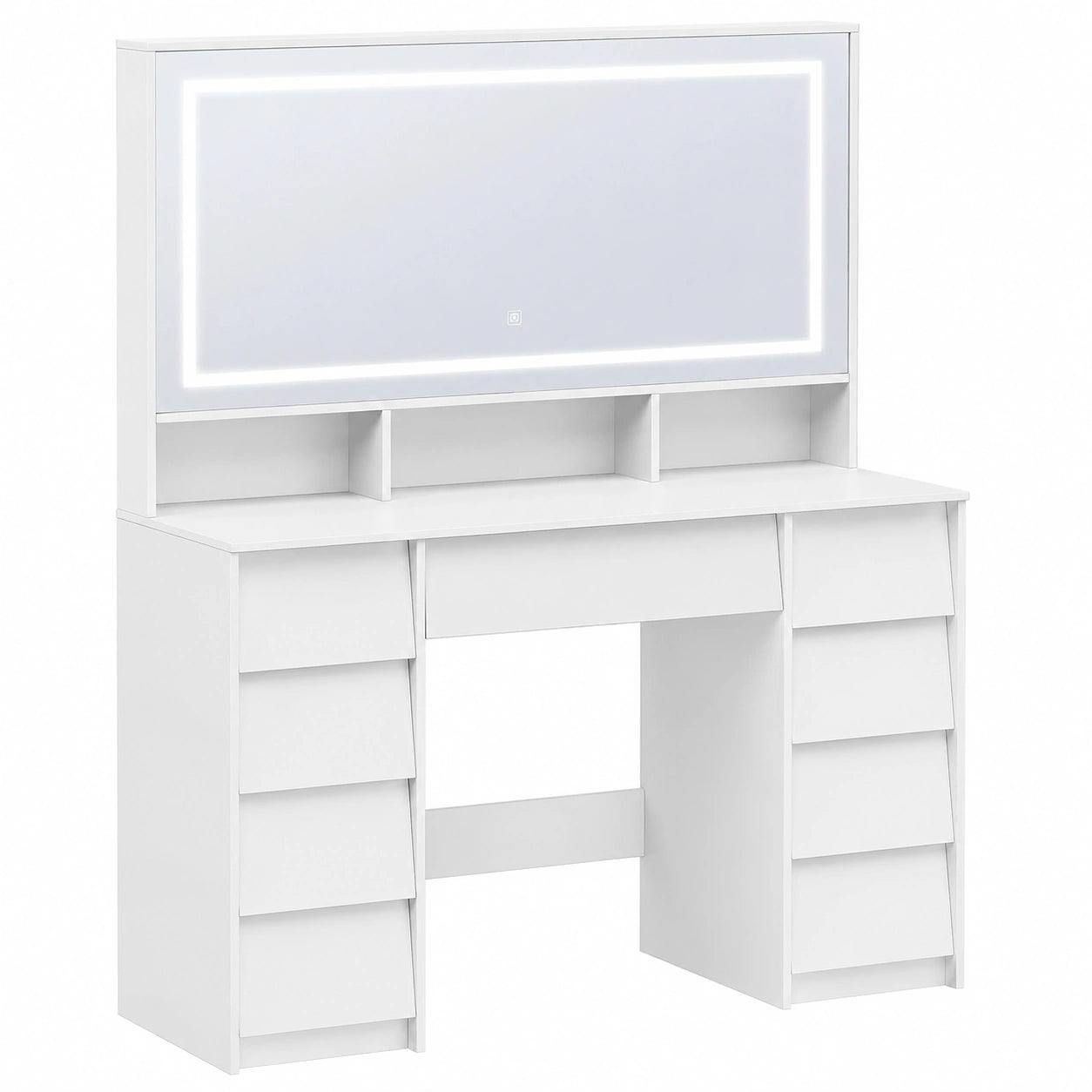 Coiffeuse, avec rangement, avec tiroirs, avec éclairage LED, coloris blanc, pour la chambre