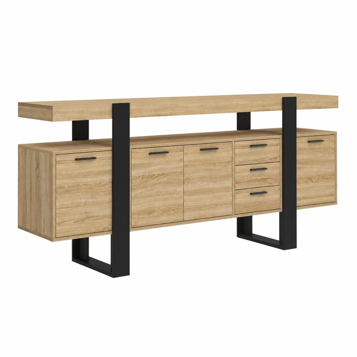 Buffet, avec tiroirs, avec portes, coloris noir, pour la salle à manger ou le salon