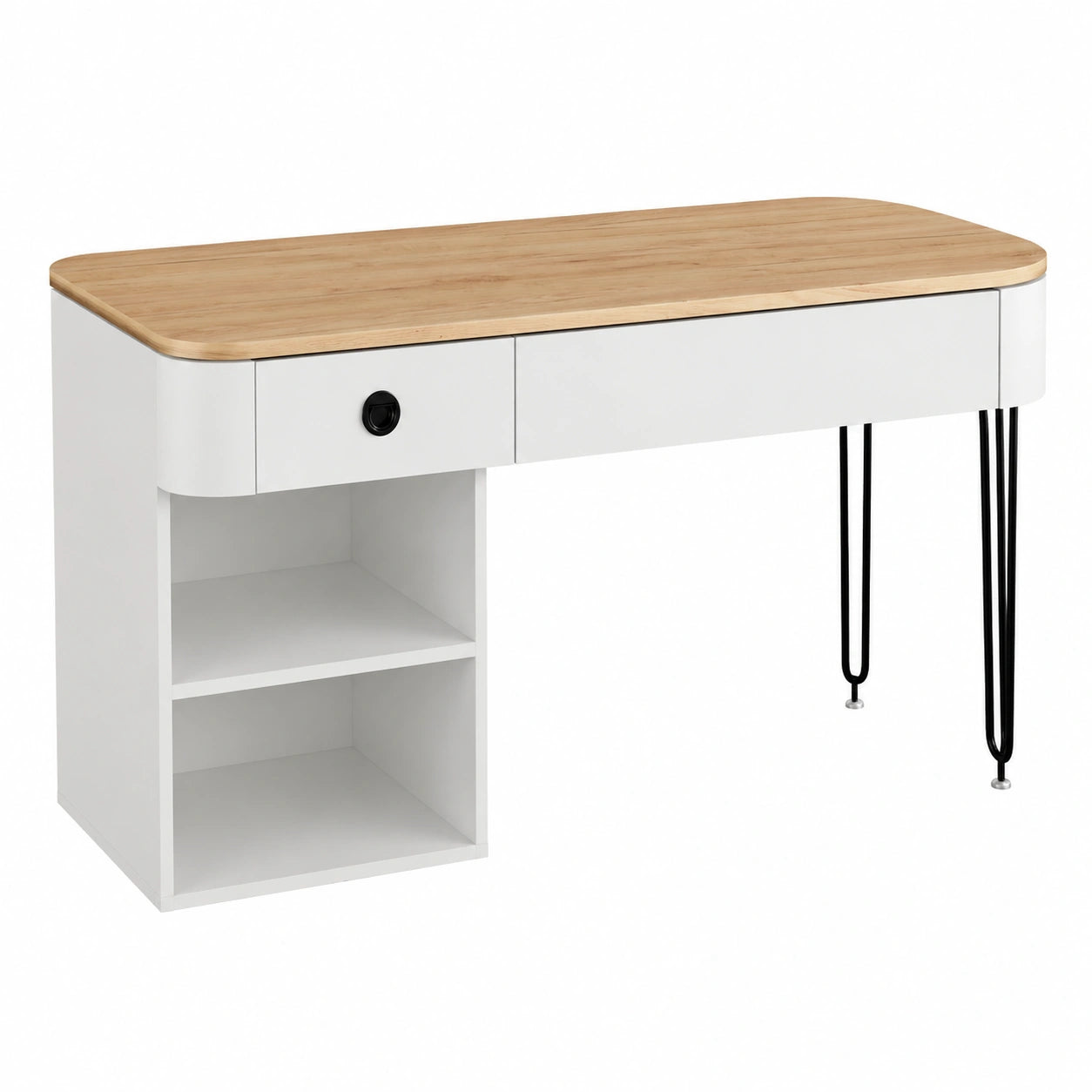 Coiffeuse, avec éclairage LED, coloris blanc et naturel, pour la chambre