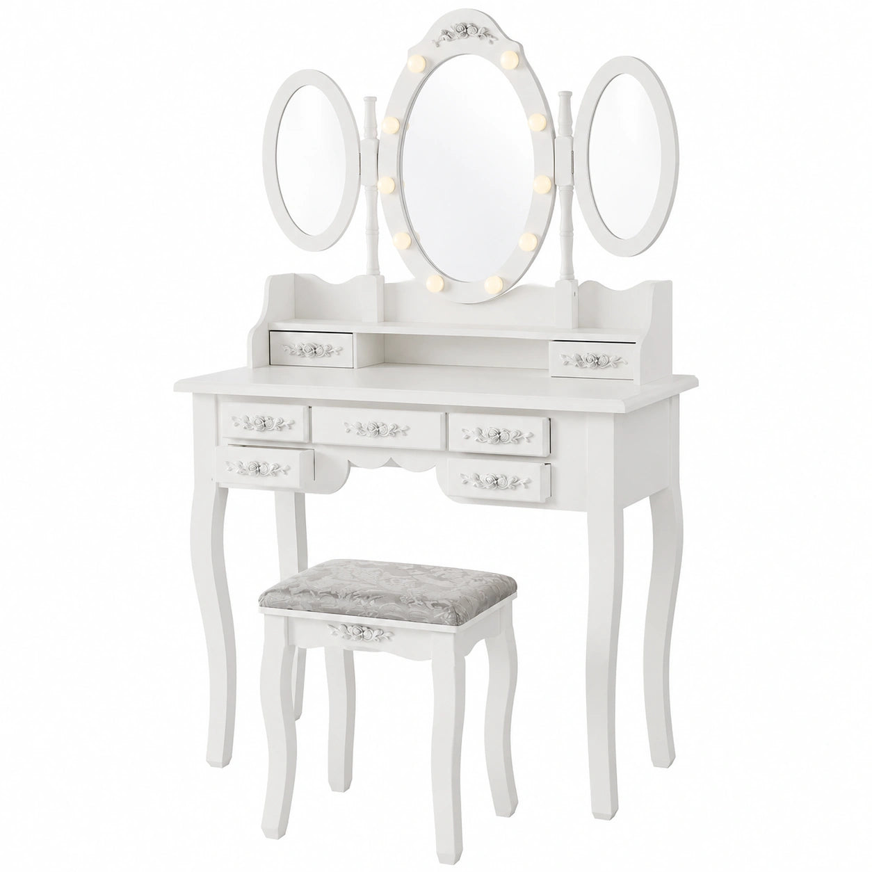 Coiffeuse, réglable, avec éclairage LED, coloris blanc, pour la chambre