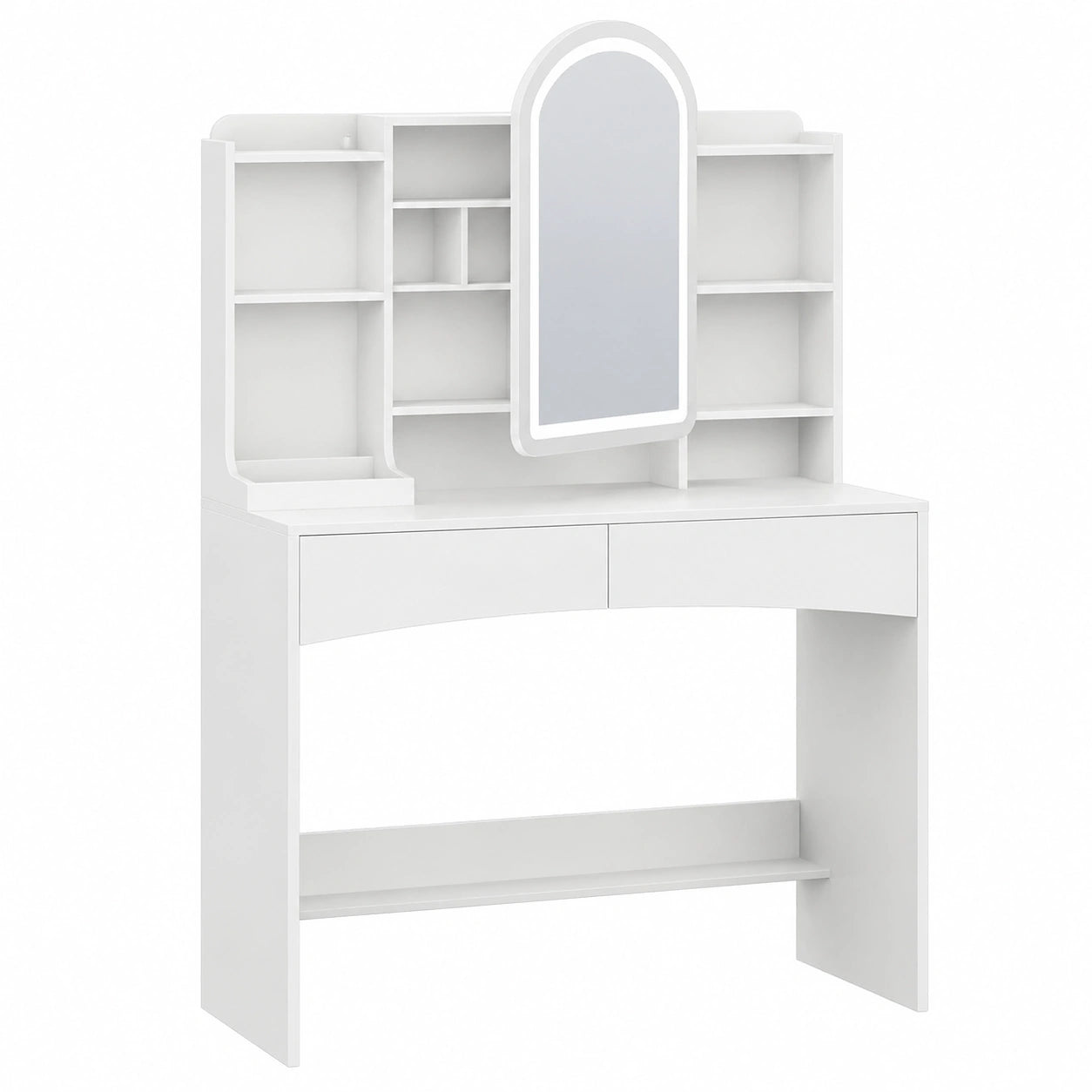 Coiffeuse, avec rangement, avec éclairage LED, coloris blanc, pour la chambre