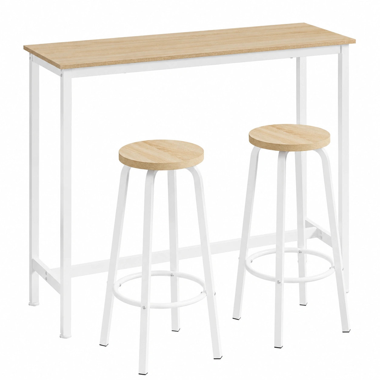 Table à manger, avec 2 tabourets, en chêne et métal, 120 x 40 x 100 cm, coloris blanc, pour la salle à manger
