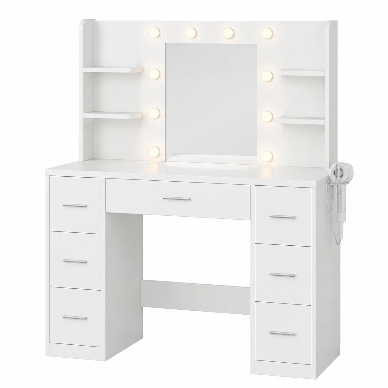 Coiffeuse, réglable, avec rangement, avec tiroirs, coloris blanc, pour la chambre