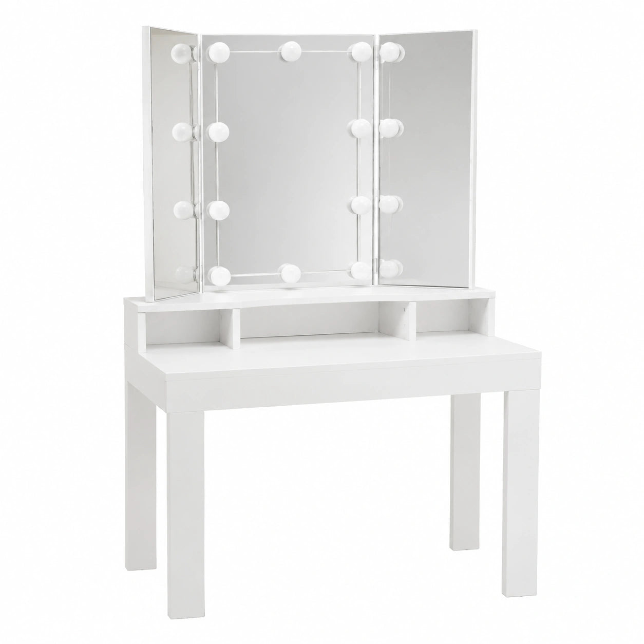 Coiffeuse, pliable, avec rangement, avec tiroirs, en panneaux de bois, 89,5 x 155 x 43,5 cm, coloris blanc, pour la chambre
