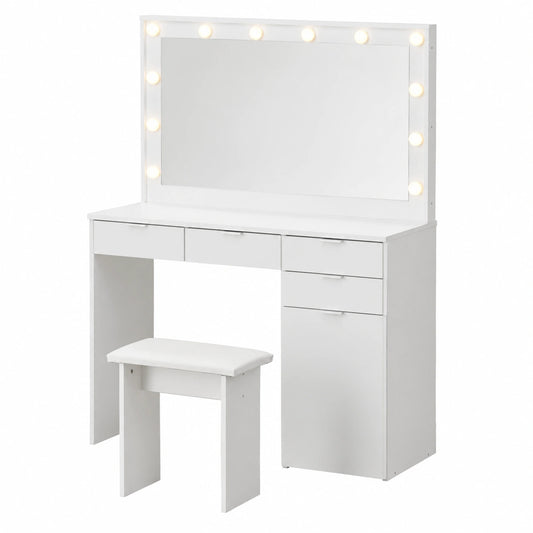 Coiffeuse, avec rangement, avec tiroirs, coloris blanc, pour la chambre