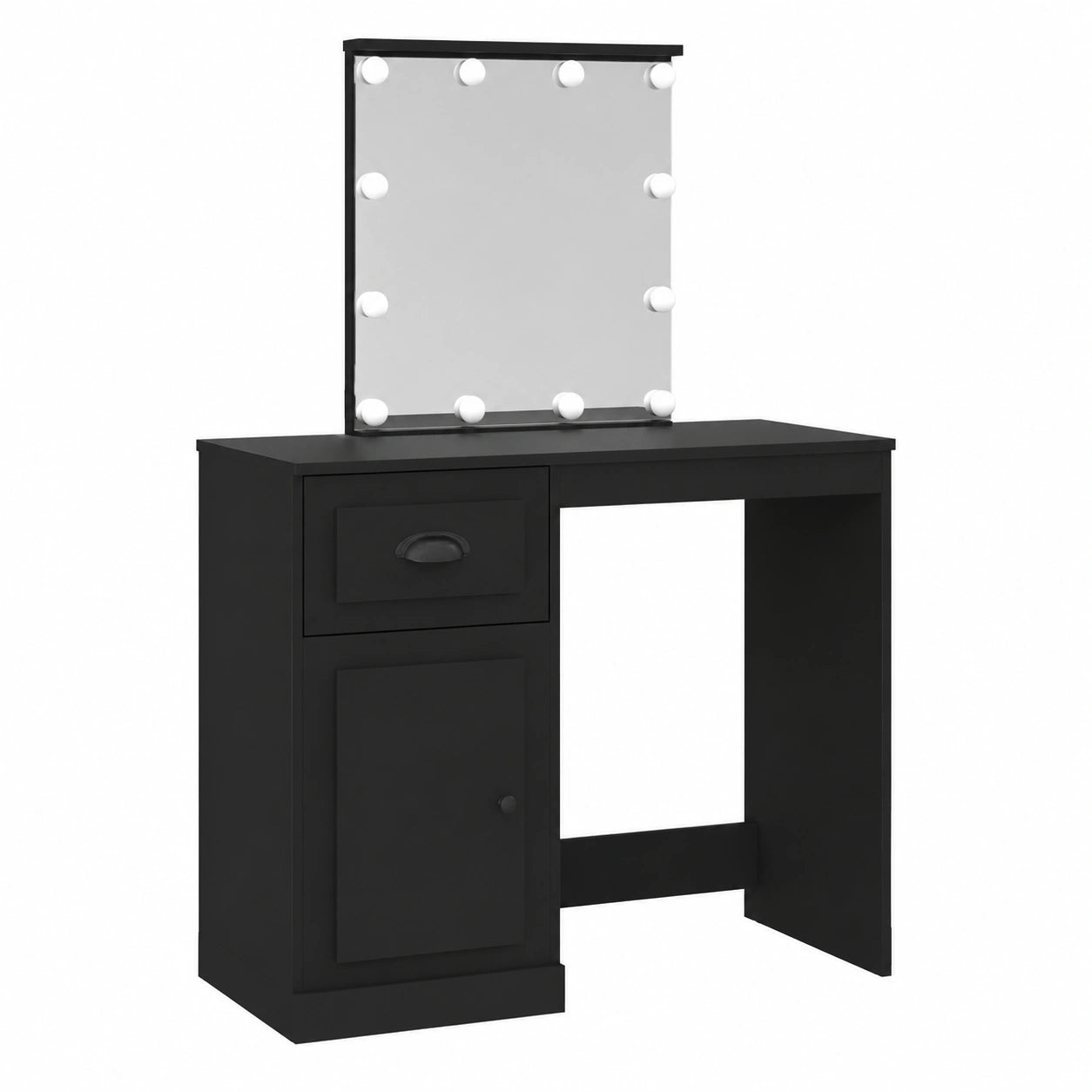 Coiffeuse, avec rangement, avec éclairage LED, coloris noir, 90 x 50 x 132,5 cm, pour la chambre