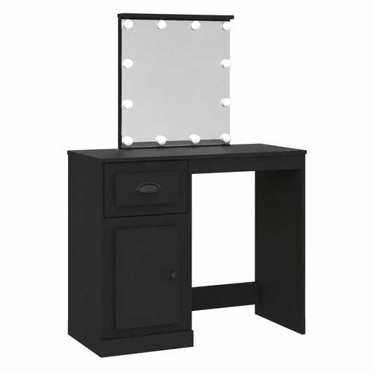 Coiffeuse, avec rangement, avec éclairage LED, coloris noir, 90 x 50 x 132,5 cm, pour la chambre