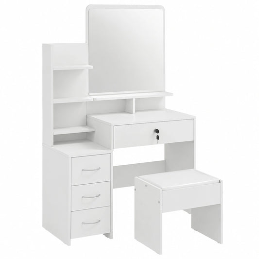 Coiffeuse, avec tiroirs, avec étagères, rembourré, coloris blanc, pour la chambre