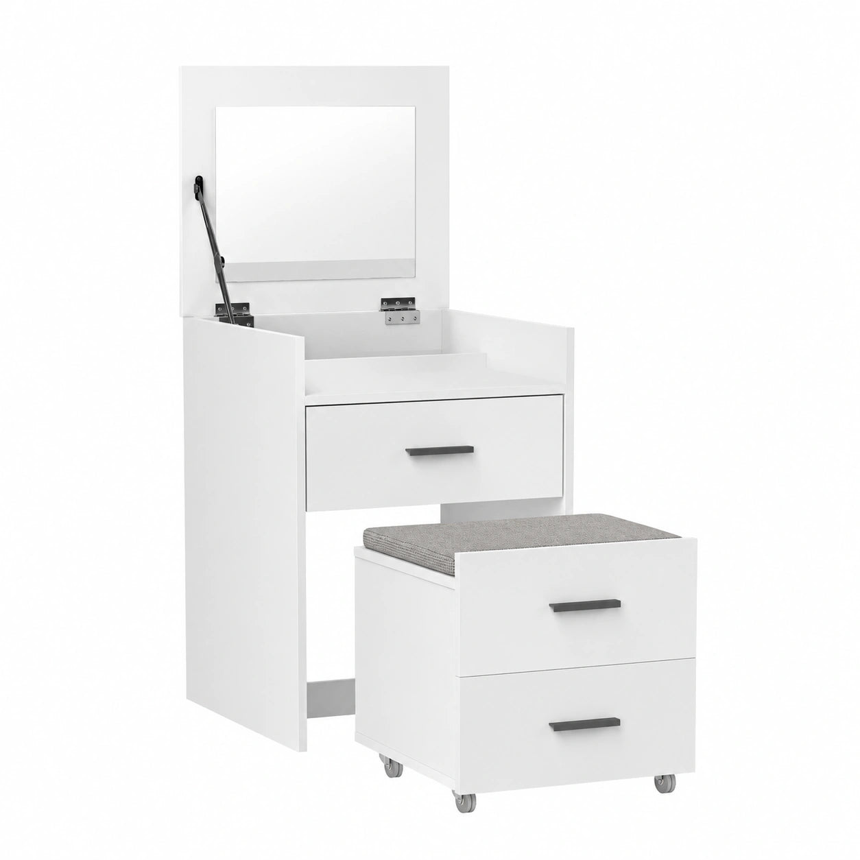 Coiffeuse, en velours, avec tiroirs, sur roulettes, coloris blanc, pour la chambre