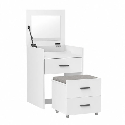 Coiffeuse, en velours, avec tiroirs, sur roulettes, coloris blanc, pour la chambre