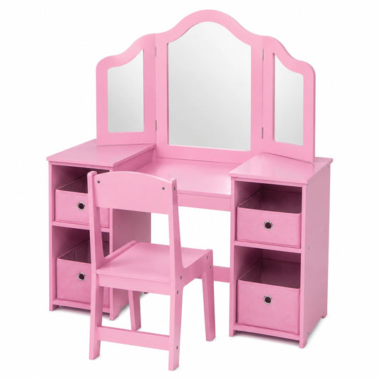 Coiffeuse, pliable, avec rangement, coloris rose, pour la chambre