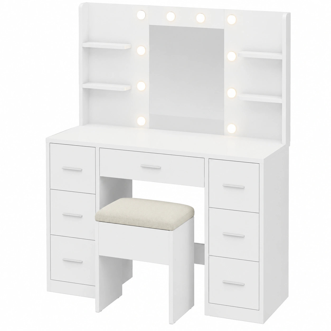 Coiffeuse, réglable, avec rangement, avec tiroirs, coloris blanc, 110 x 40 x 137 cm, pour la chambre