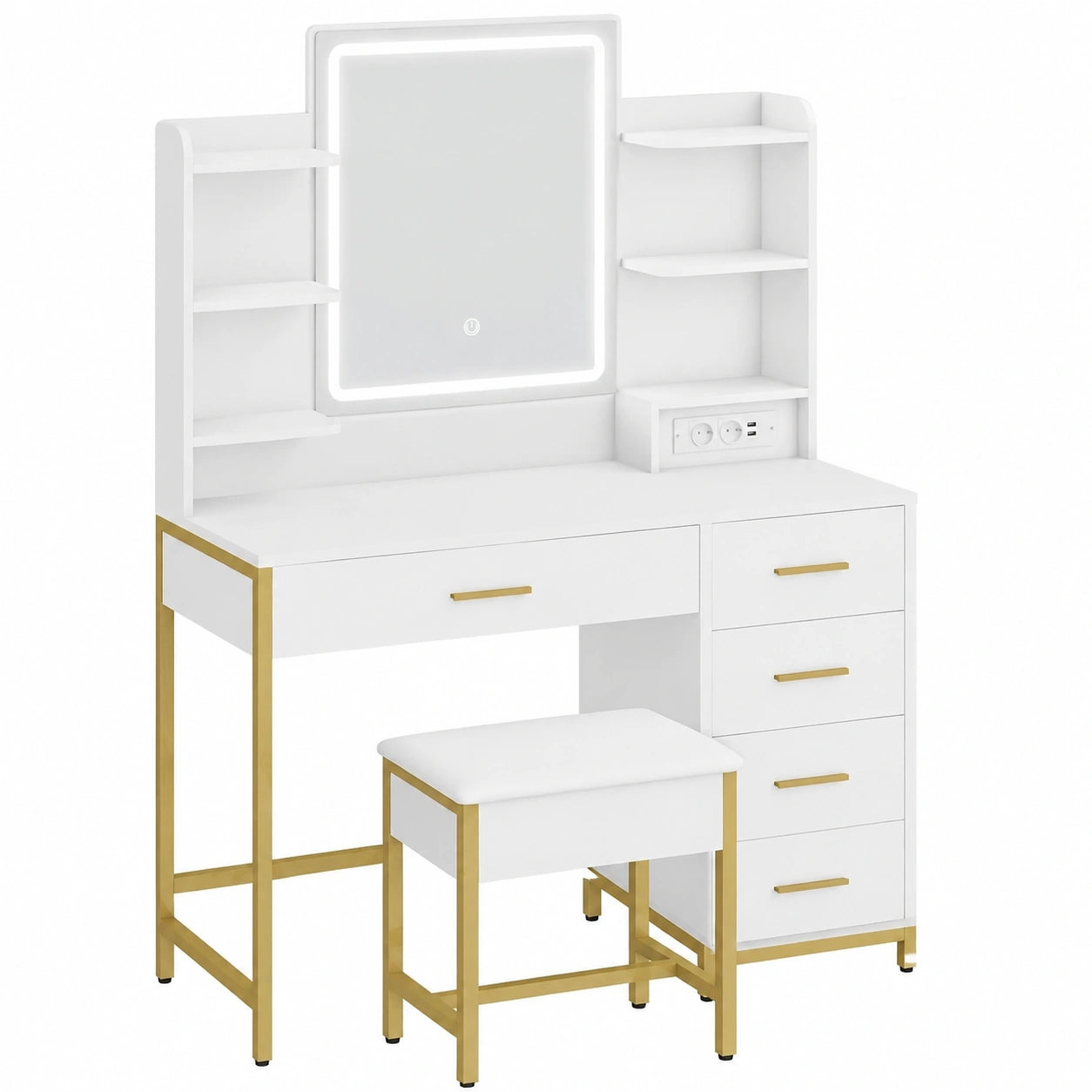Coiffeuse, coloris blanc et doré, pour la chambre