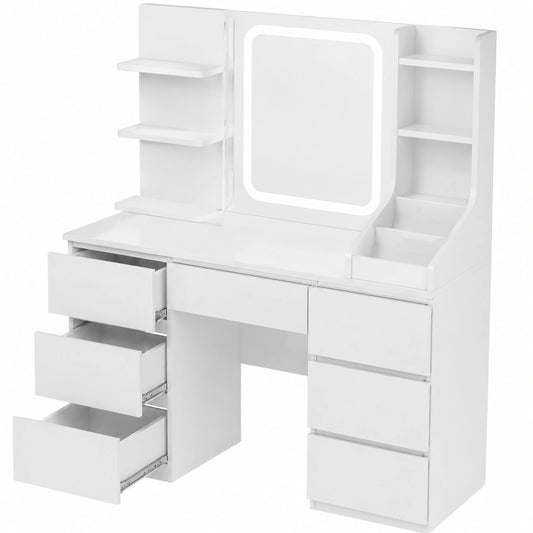 Coiffeuse, réglable, avec tiroirs, coloris blanc, pour la chambre