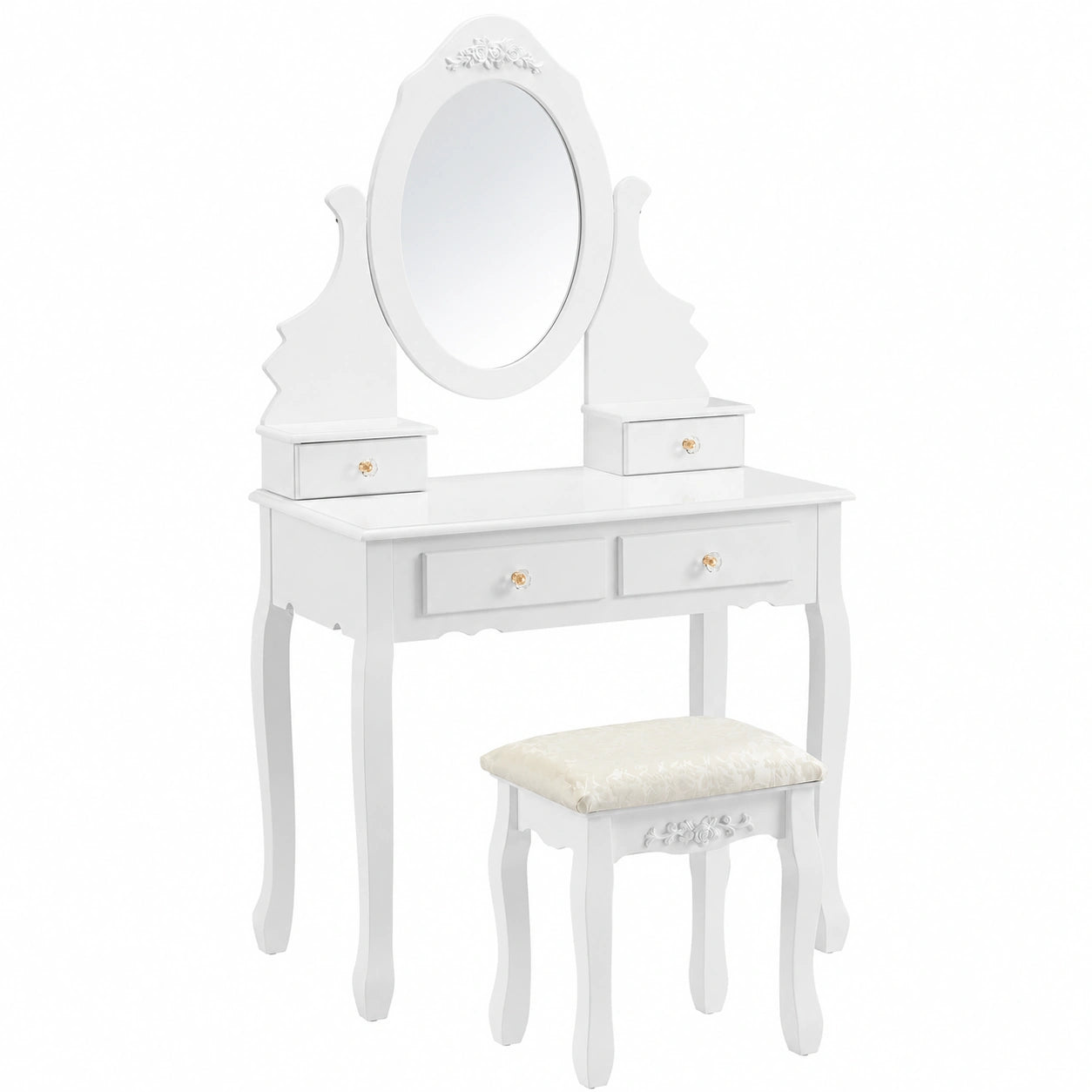 Coiffeuse, avec 1 tabouret, avec tiroirs, en panneaux de bois, coloris blanc, 141 x 75 x 40 cm, pour la chambre