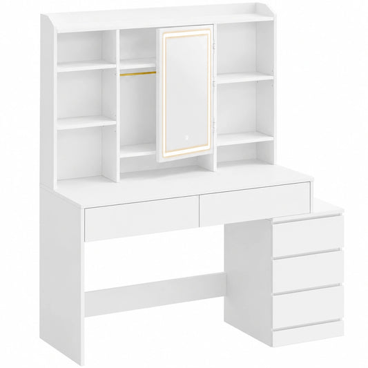 Coiffeuse, réglable, avec rangement, avec étagères, 40 x 118,3 x 145 cm, coloris blanc, pour la chambre