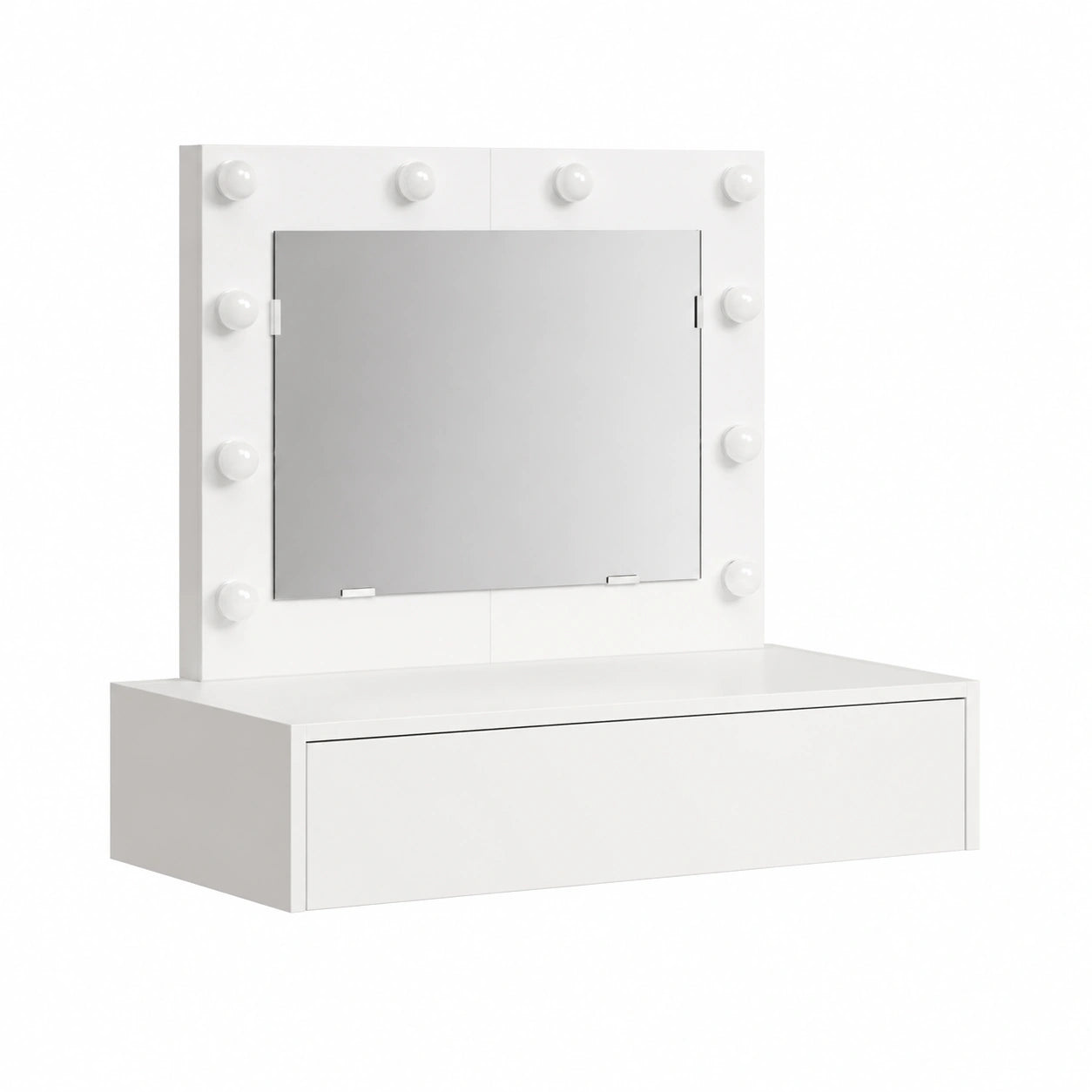 Coiffeuse, avec tiroirs, avec éclairage LED, en panneaux de bois, coloris blanc, pour la chambre