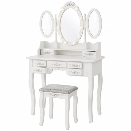 Coiffeuse, réglable, avec éclairage LED, coloris blanc, pour la chambre