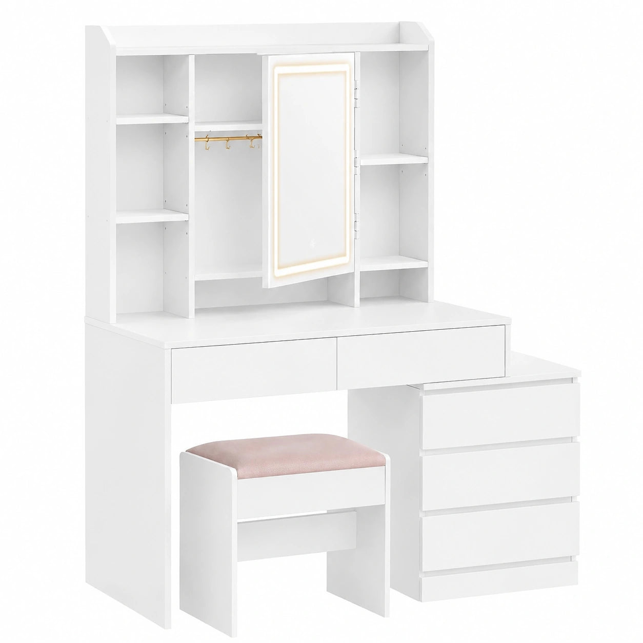 Coiffeuse, réglable, avec rangement, avec tiroirs, coloris blanc, pour la chambre