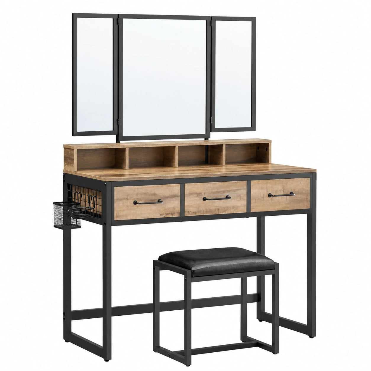 Coiffeuse, avec tiroirs, rembourré, coloris noir et marron, pour la chambre