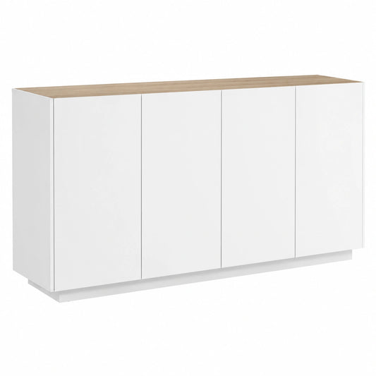 Buffet, réglable, avec étagères, avec portes, 140 x 40 x 75 cm, coloris blanc, pour la salle à manger ou le salon