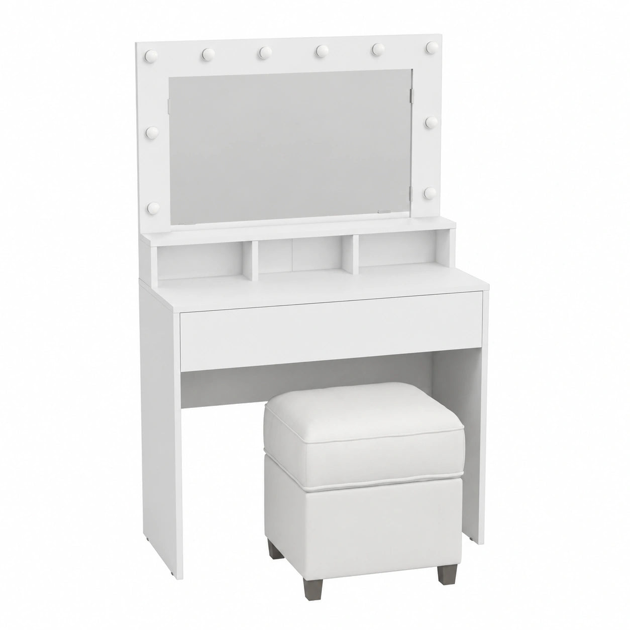 Coiffeuse, avec éclairage LED, 79 x 41 x 135 cm, coloris blanc, pour la chambre