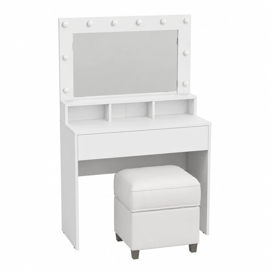 Coiffeuse, avec éclairage LED, 79 x 41 x 135 cm, coloris blanc, pour la chambre