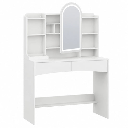 Coiffeuse, avec rangement, avec éclairage LED, coloris blanc, pour la chambre