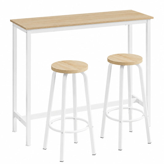 Table à manger, avec 2 tabourets, en chêne et métal, 120 x 40 x 100 cm, coloris blanc, pour la salle à manger