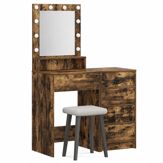 Coiffeuse, en chêne, avec rangement, avec tiroirs, avec éclairage LED, 50 x 41 x 135 cm, pour la chambre