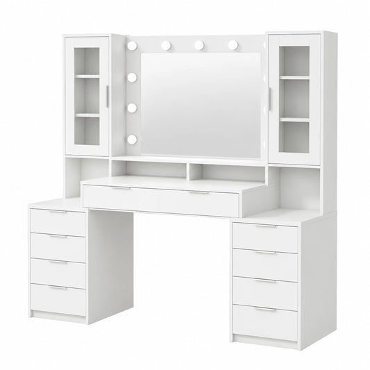 Coiffeuse, coloris blanc et argenté, pour la chambre
