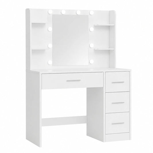 Coiffeuse, réglable, avec tiroirs, avec étagères, coloris blanc, pour la chambre